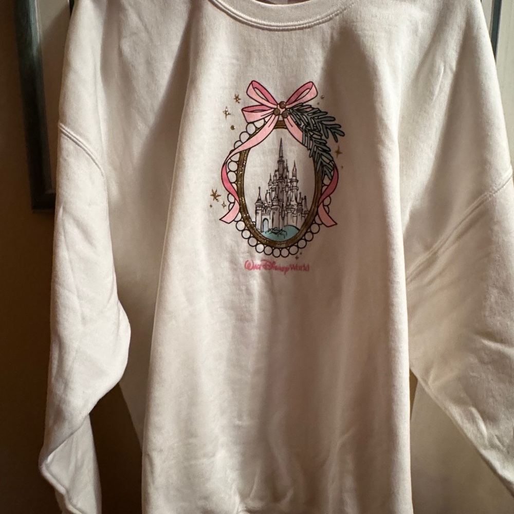 White Disney World Sweatshirt Bow Castle Frame CrewNeck X-large NWT